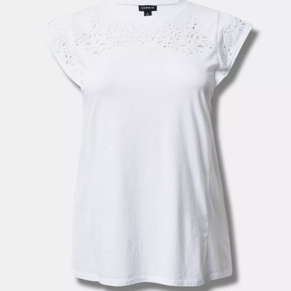 Torrid Vintage Cotton Jersey Crew Neck Eyelet Ruffle Tank White 0